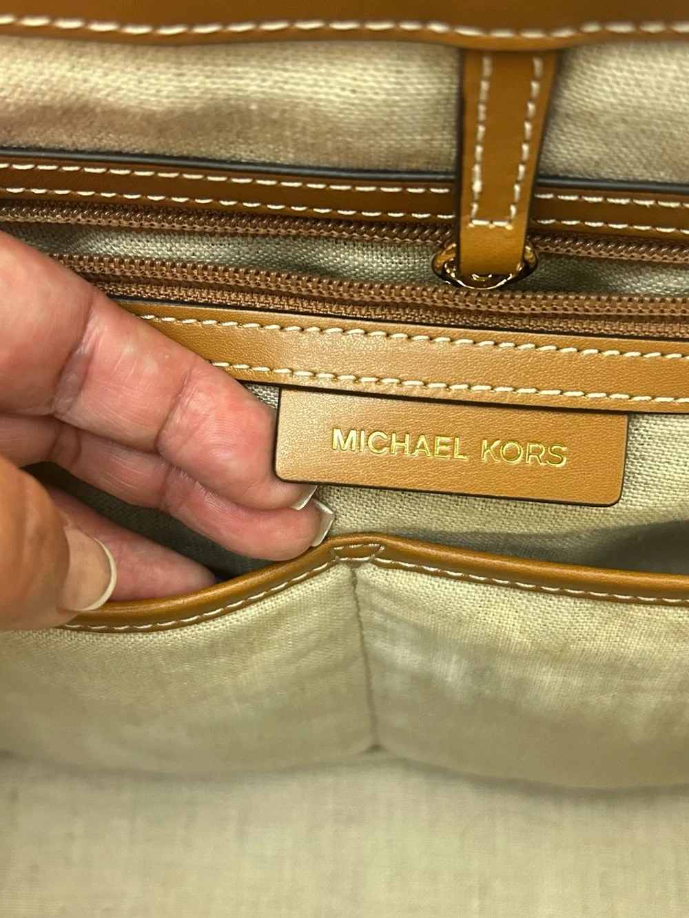 Michael Kors Natural Woven Tote with Brown Leather Trim & Gold Hardware - Picture 8 of 16